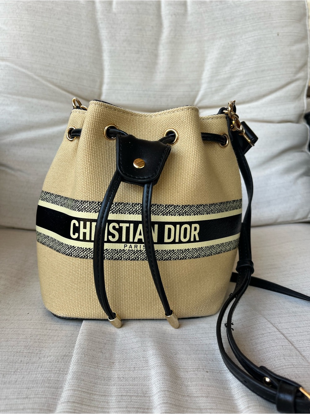Christian Dior Beauty GWP Tan Canvas Drawstring Mini Bucket